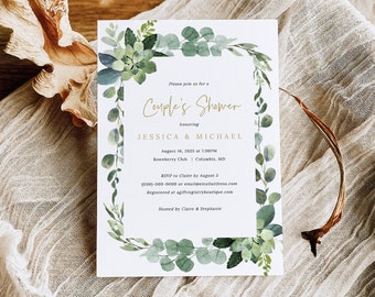 Couples Shower Invitation Template, Lush Greenery, Shower Invite Printable, INSTANT Download, Editable, Templett