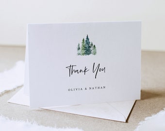 Pine Forest Thank You Card Template, Folded, Printable Thank You Card, Rustic Pine Trees, Templett, Editable, INSTANT Download