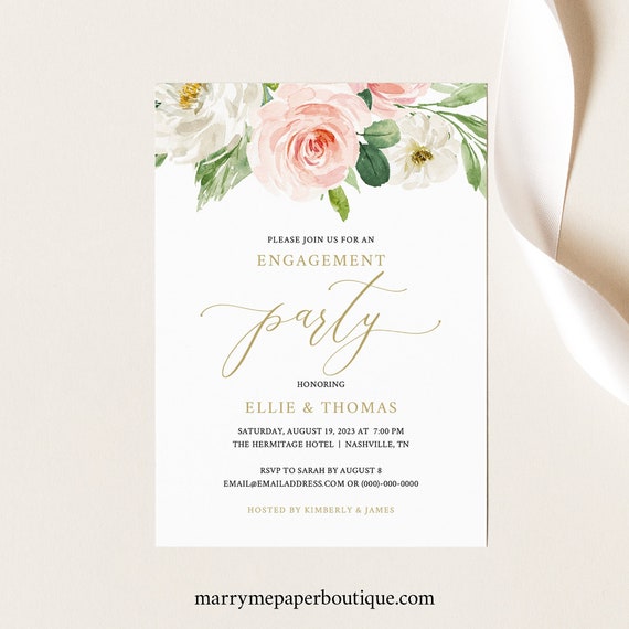 Engagement Party Invite Template, Blush Floral, Try Before Purchase, Editable Instant Download