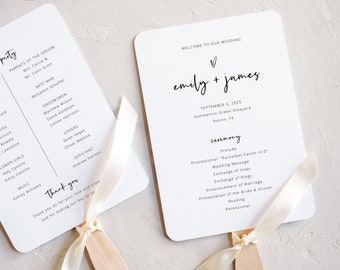 Wedding Program Fan Template, Love Heart, Editable, Modern Wedding Ceremony Fan Program, Printable, Templett INSTANT Download