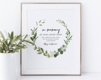 In Memory Sign Template, Printable Sign, Instant Download, Non-Editable, Elegant Greenery