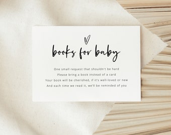 Modern Books for Baby Card Template, Editable Love Heart, Cute Baby Shower Enclosure Card, Printable, Templett INSTANT Download