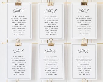 Seating Cards Template, Classic Calligraphy & Border, Wedding Seating Plan Cards, Printable, Editable, Templett INSTANT Download