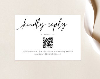 RSVP Card Template, Modern Calligraphy, QR Code RSVP Enclosure Card, Reply Card, Printable, Editable, Templett Instant Download