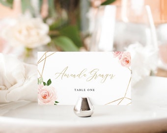 Place Card Template, Folded, Editable Instant Download, Blush Floral, Try Before Purchase