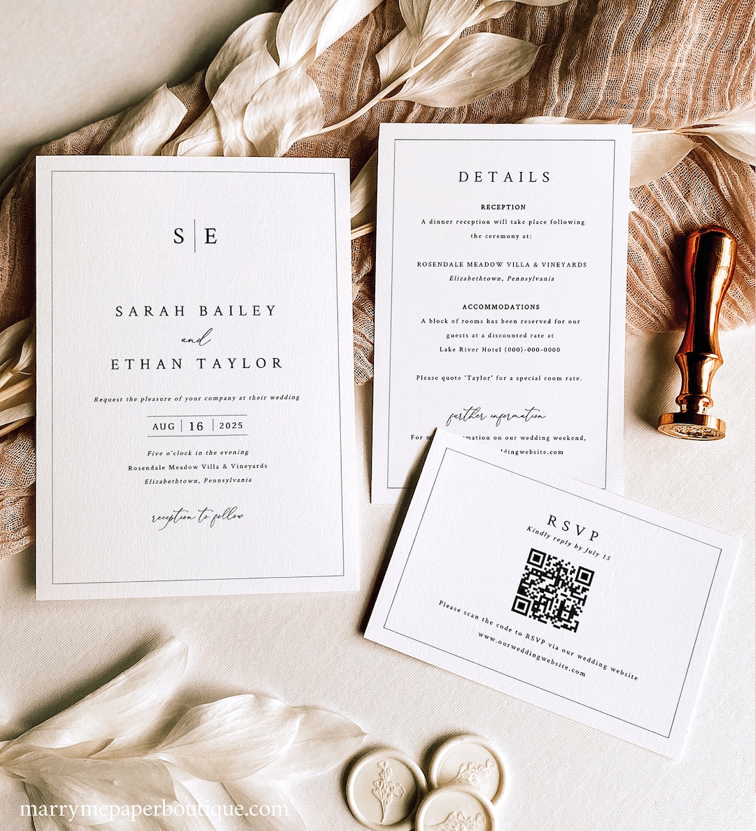 Wedding Invitation Template Set Minimalist Wedding Monogram Etsy
