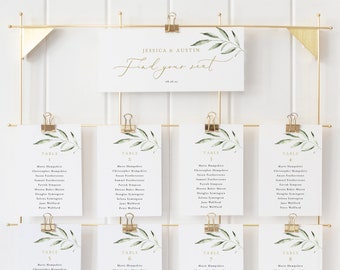 Wedding Seating Chart Sign Template, Greenery Leaf, Editable Instant Download, Try Before Purchase