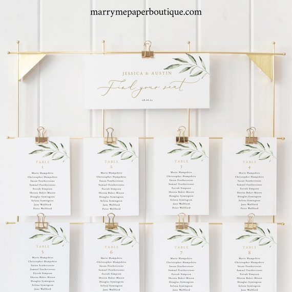 Wedding Seating Chart Sign Template, Greenery Leaf, Editable Instant Download, Try Before Purchase