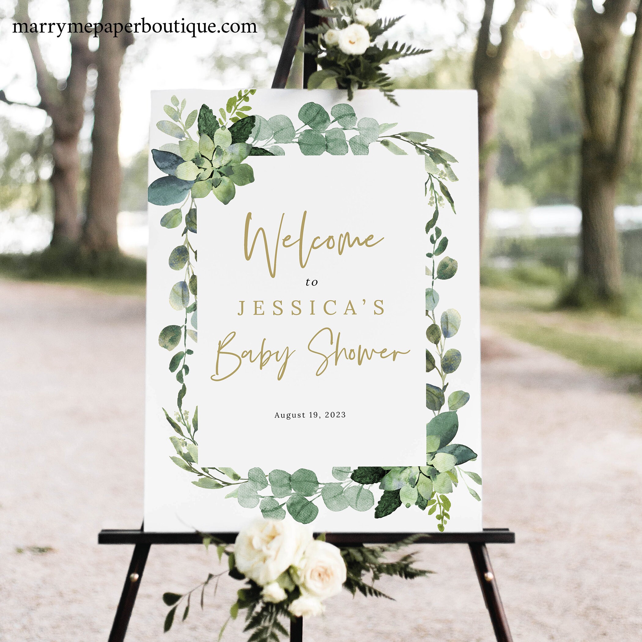 Lush Greenery Baby Shower Sign Template, Baby Shower Sign