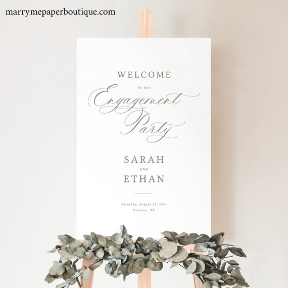 Engagement Party Welcome Sign Template, Elegant Calligraphy Engagement Party Sign Template, Printable, Editable, Templett INSTANT Download