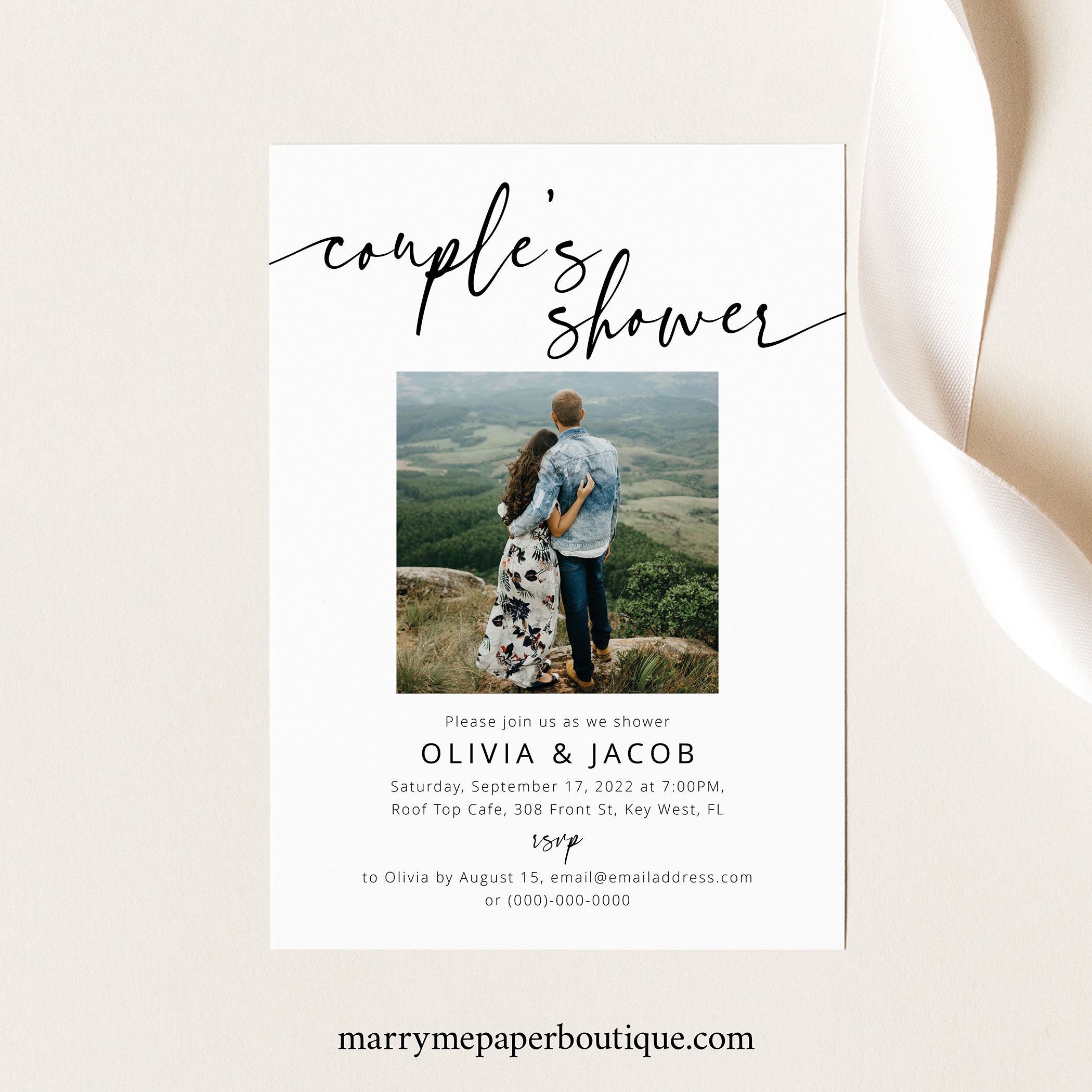 Couples Shower Invitation Template Photo Card Modern | Etsy