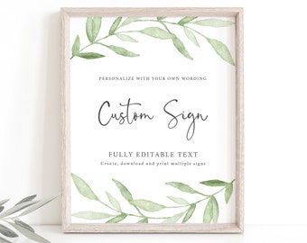 Create Multiple Signs Template, Try Before Purchase,  Editable Instant Download, Greenery Leaves