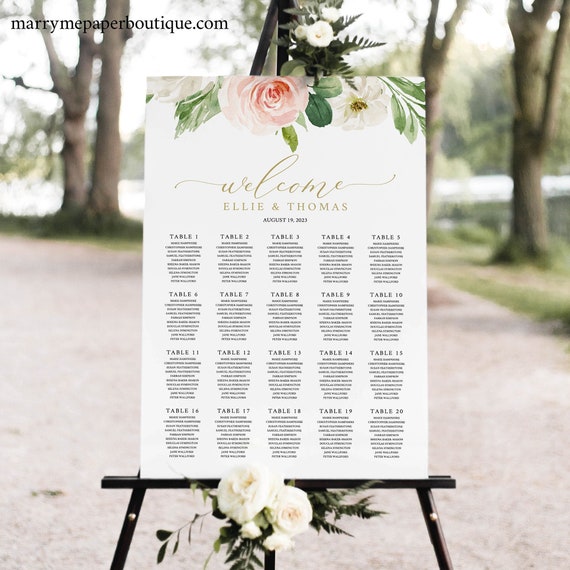 Seating Chart Template, Try Before Purchase, Editable Blush Floral Wedding Chart, Instant Download