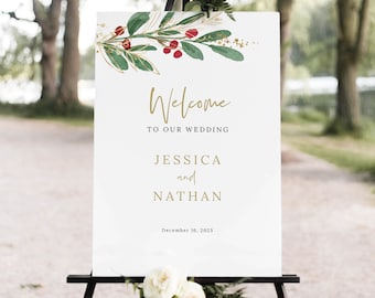 Wedding Welcome Sign Template, Winter Wedding, Printable, Editable Welcome To Our Wedding Sign, Christmas Wedding, Templett INSTANT Download