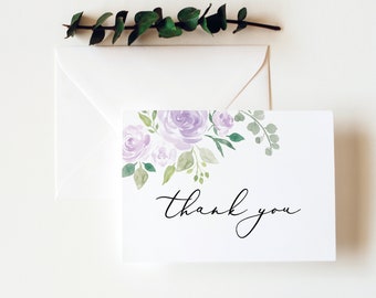 Thank You Card Template, Folded, Editable Instant Download, Try Before Purchase, Mauve & Lilac Floral