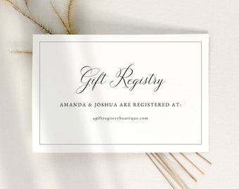 Gift Registry Card Template, Traditional Wedding Calligraphy & Border, Wedding Registry Card, Printable, Editable, Templett INSTANT Download
