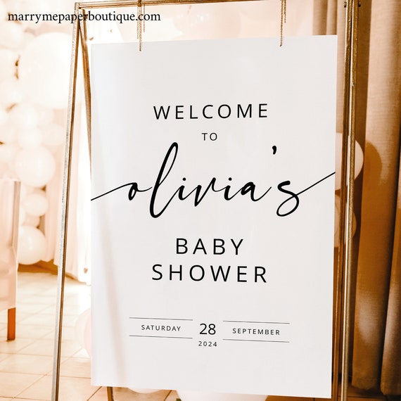 Baby Shower Welcome Sign Template, Modern Calligraphy, Printable, Modern Baby Shower Sign, Editable, Templett INSTANT Download