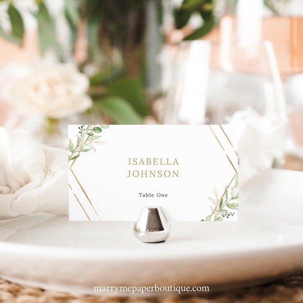 Place Card Template, Greenery Hexagonal, Editable & Printable Instant Download, Templett, Try Before Purchase