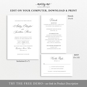 Wedding Invitation Template Set, Traditional Classic, Editable, RSVP, Information, Wedding Invite Printable, Templett INSTANT Download afbeelding 4