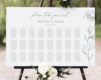 Wedding Seating Plan Template, Botanical Flower, Wedding Seating Chart, Printable, Editable, Seating Poster Sign, Templett INSTANT Download