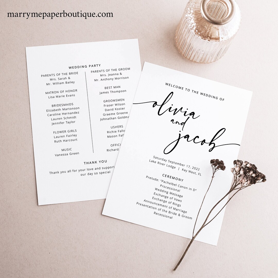 Wedding Program Template Modern Wedding Ceremony Program Printable 
