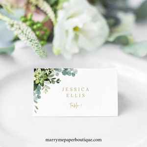 Wedding Place Card Template, Lush Greenery, Printable Seating Card, Templett Editable, INSTANT Download