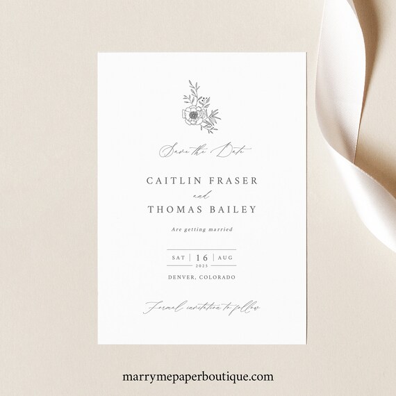 Save the Date Template, Elegant Rustic Flower & Leaves, Editable, Rustic Save The Date Card, Printable, Templett INSTANT Download