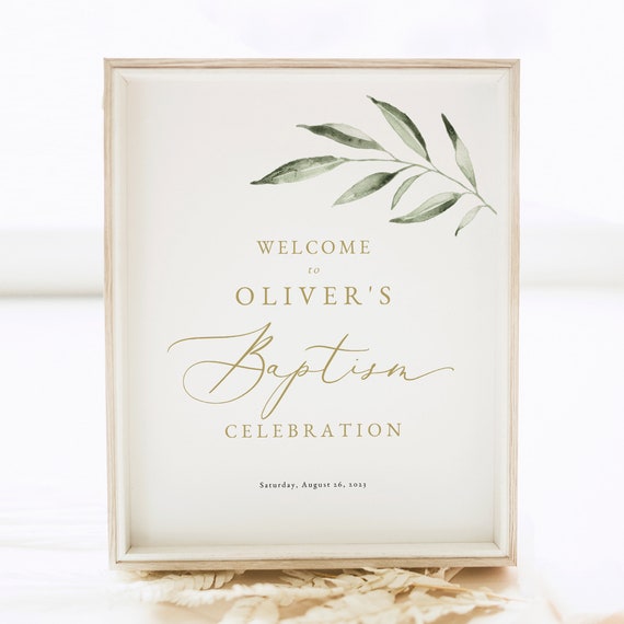 Baptism Welcome Sign Template, Olive Leaf, Small Baptism Sign, 8x10, Small Welcome to the Baptism Sign, Editable, Templett INSTANT Download