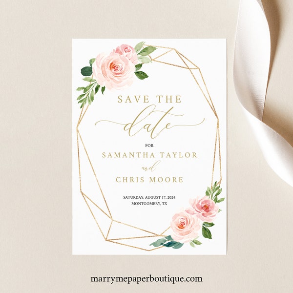 Try Before Purchase! Save the Date Template,  Editable Printable, Instant Download, Blush Floral