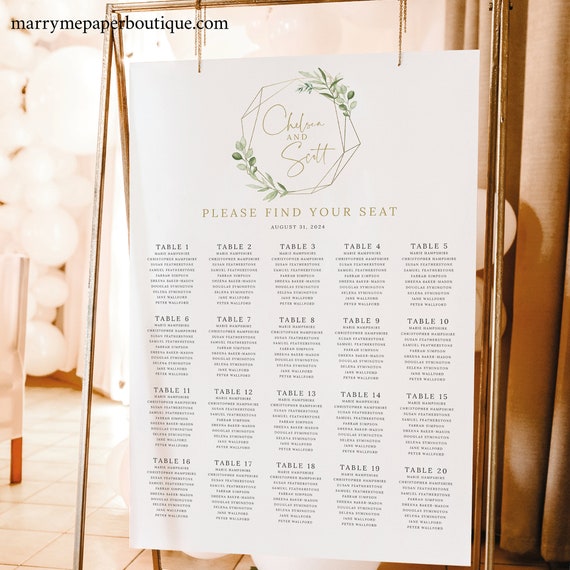 Seating Chart Template, Greenery & Gold, Editable Printable Instant Download, Templett, Try BEFORE You Buy