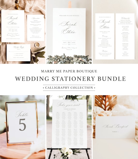 Wedding Template Bundle, Calligraphy Design, Wedding Stationery Bundle, Editable Wedding Bundle Kit, Templett INSTANT Download