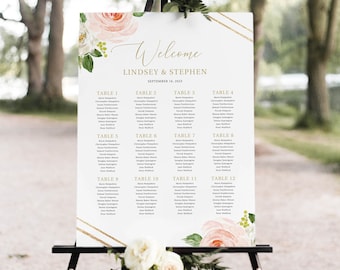 Seating Chart Template, Blush Floral Hexagonal, Try Before Purchase, Editable Instant Download