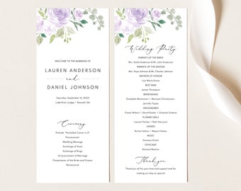 Wedding Program Template, Try Before Purchase, Editable Instant Download, Lilac Floral