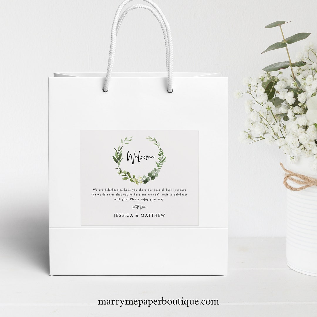 Wedding Guest Welcome Bag Label Template, Elegant Greenery, Wedding ...