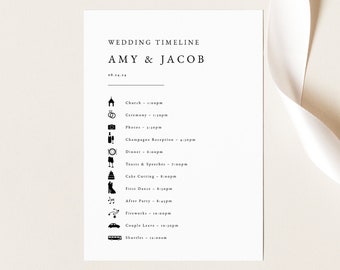 Wedding Itinerary Card Template, Simple Classic, Editable Wedding Timeline Card, Printable, Templett INSTANT Download