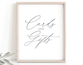 Cards & Gifts Sign Template, Modern Stylish Script, Editable, Wedding Cards and Gifts Sign, Printable, Templett INSTANT Download