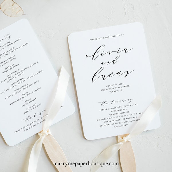 Wedding Program Fan Template, Try Before Purchase,  Editable Instant Download, Elegant Script