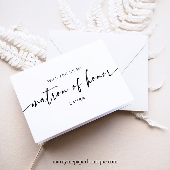 Matron Of Honor Card Template, Modern Calligraphy, Will You Be My Matron Of Honor Proposal Card, Printable, Templett INSTANT Download