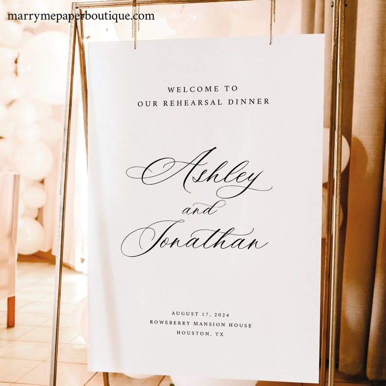 Rehearsal Dinner Welcome Sign Template, Elegant Classic Calligraphy, Rehearsal Sign Printable, Editable, Templett INSTANT Download image 1