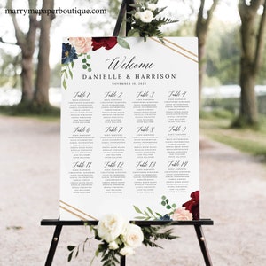 Seating Chart Template, Editable & Printable Instant Download, Demo Available, Burgundy Navy