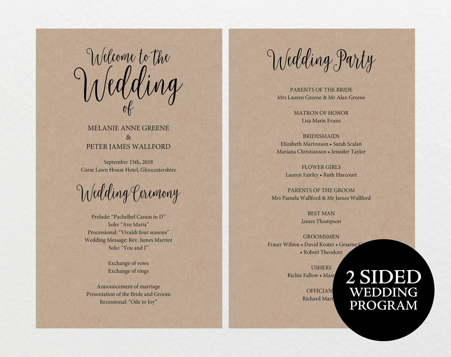 printable wedding program rustic wedding program editable program