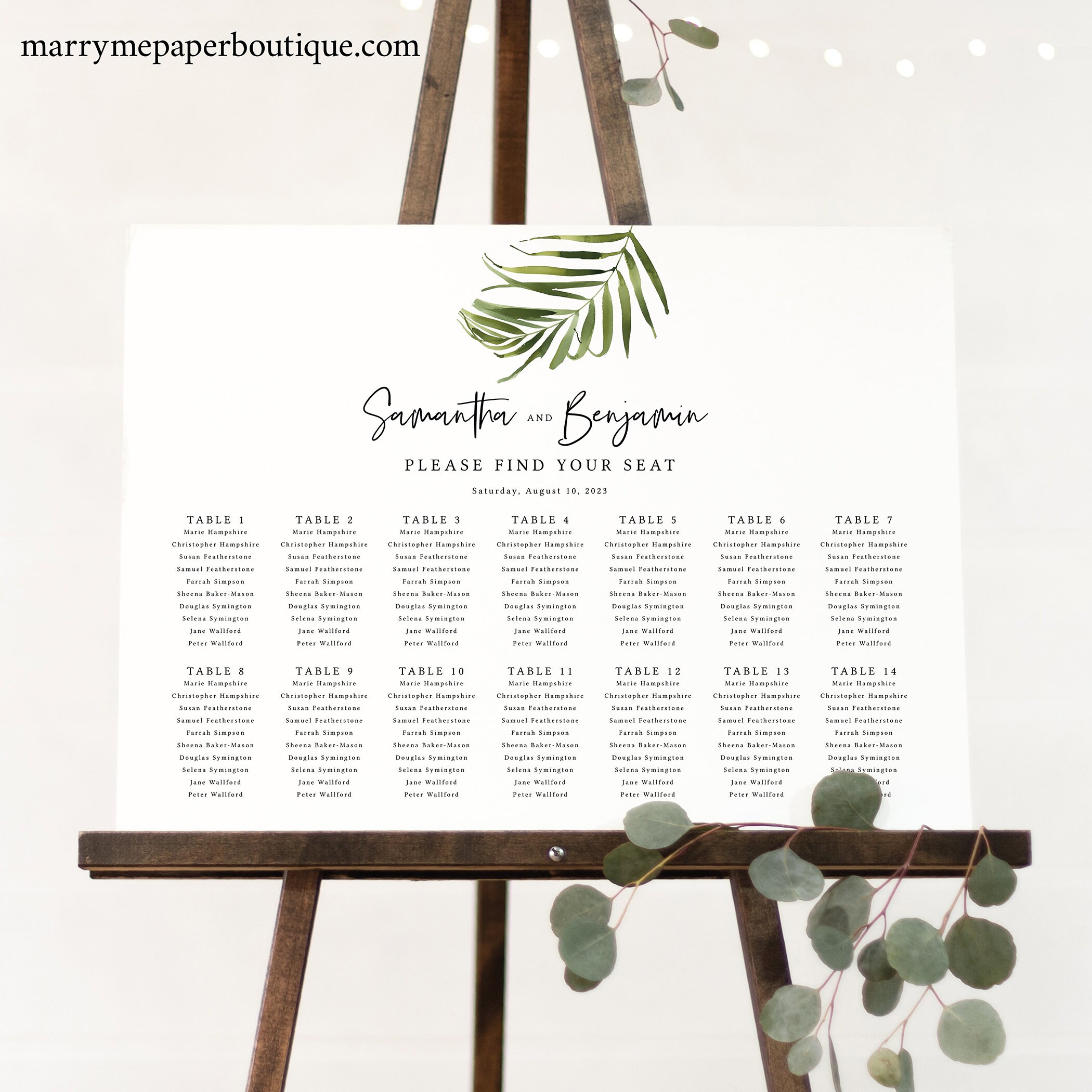 Tropical Seating Chart Template Beach Wedding Seating Plan Etsy