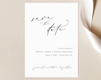 Save the Date Template, Luxury Calligraphy, Elegant Save Our Date Card, Printable, Editable, Templett INSTANT Download