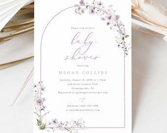 Baby Shower Invitation Template, Rustic Lavender Flowers Arch, Printable, Arch Baby Shower Invite Card, Editable, Templett INSTANT Download