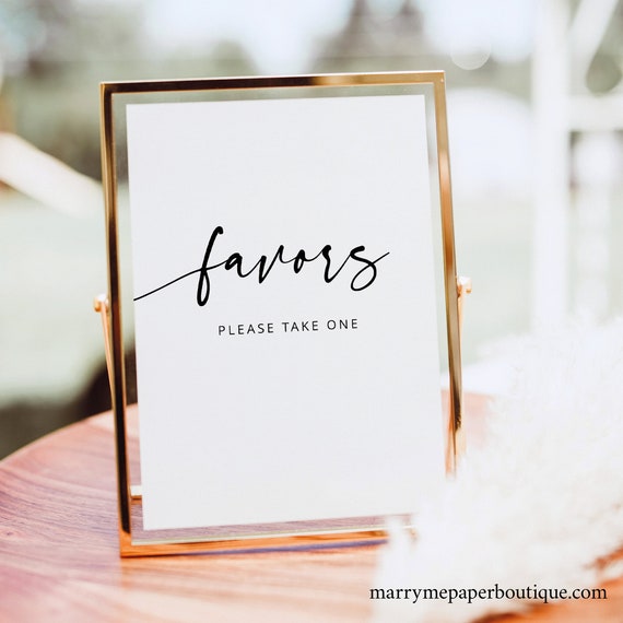 Wedding Favors Sign Template, Modern Calligraphy, 5x7, Favors Sign, Printable, Editable, Modern Wedding, Templett INSTANT Download