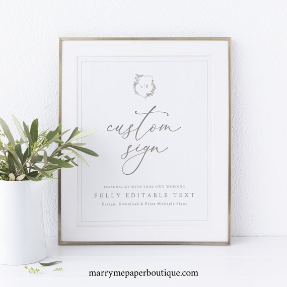 Wedding Sign Bundle Template, Botanical Wedding Crest, Elegant Wedding Signs, Printable, Templett INSTANT Download, Editable