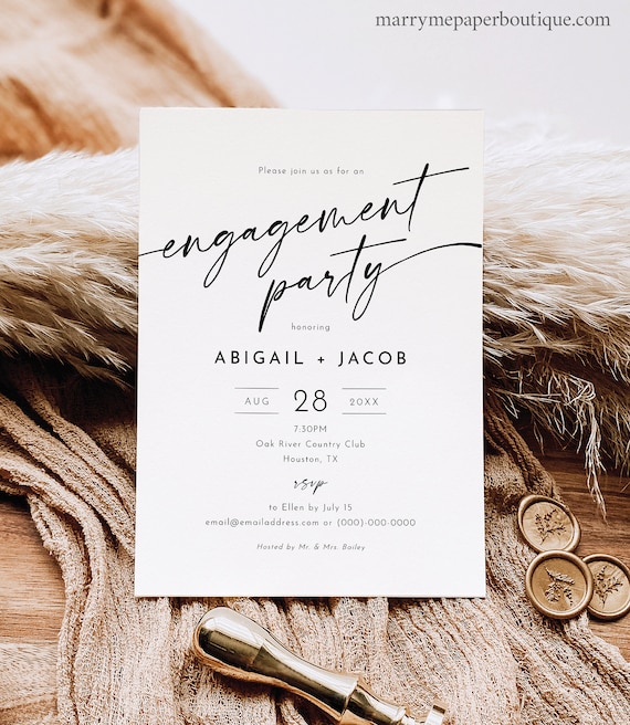 Engagement Party Invitation Template, Minimalist Calligraphy, Modern Engagement Party Invite, 5x7, Editable, Templett INSTANT Download