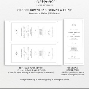 Wedding Program Template, Minimalist Wedding Monogram, Printable, Wedding Ceremony Program, Editable Tall Program, Templett INSTANT Download image 6