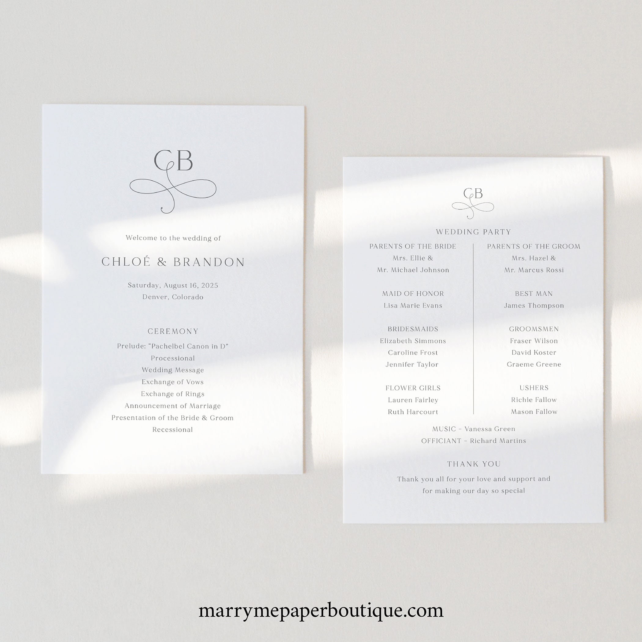 Wedding Program Template, Elegant Monogram, Editable, Wedding Ceremony