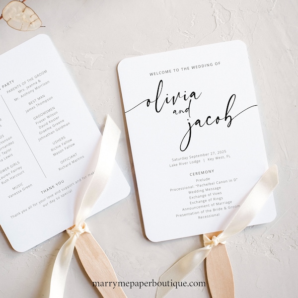 Wedding Program Fan Template, Modern Calligraphy, Instant Download, Try Before Purchase, Editable & Printable